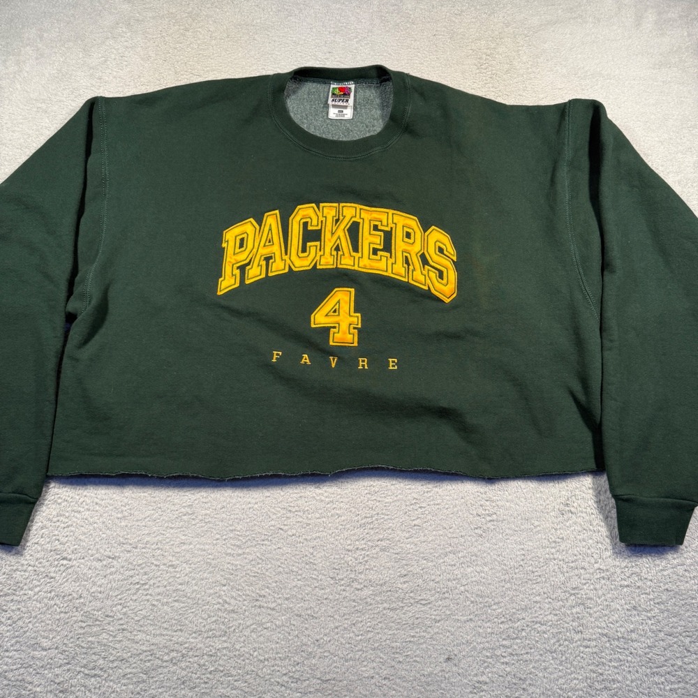 Vintage Green Bay‎ Packers Favre #4 Cropped Sweatshirt Fruit of the Loom XXL